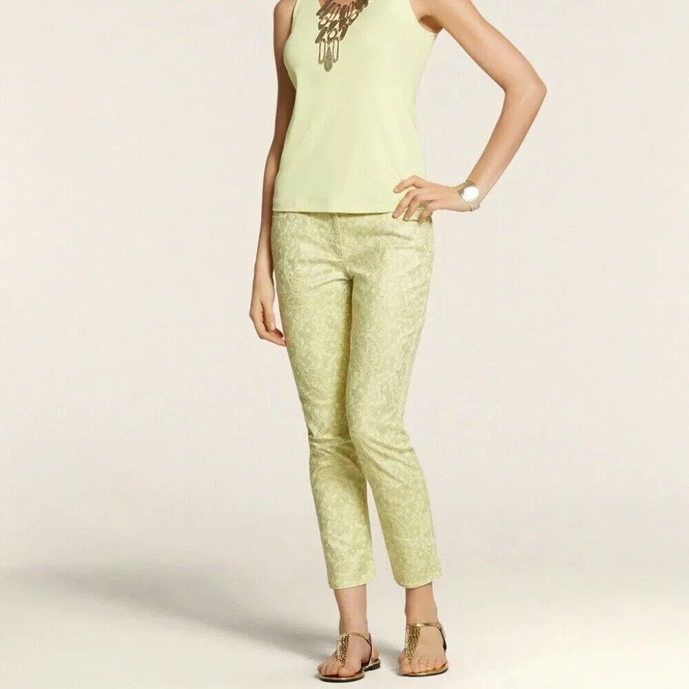 NEW Chico's Yellow Vintage Lace Casual Sateen Skimmer Pants Sz 1.5 (10)